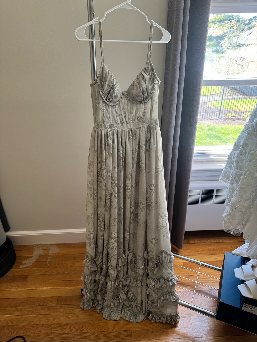 V. Chapman Cream Floral Ruffle Hem Maxi Dress